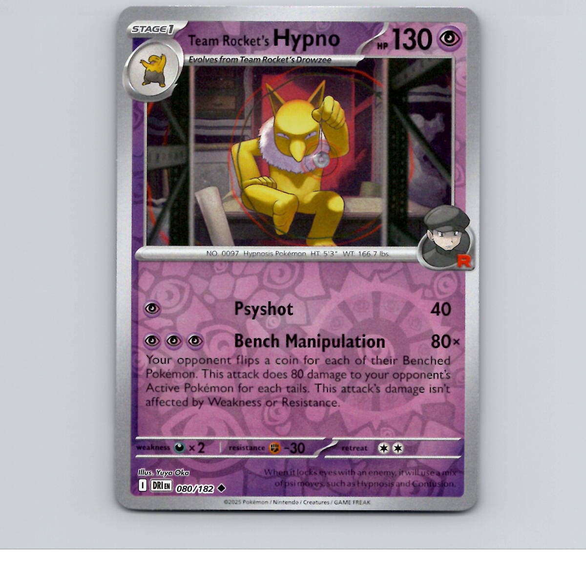Team Rocket's Hypno - 080/182 - DRI - Uncommon/ Reverse Holo - NM
