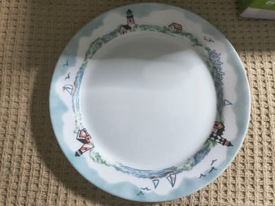 Corelle Lighthouse Nautical Microwave Safe Glass Dinner Plate Round White Blue