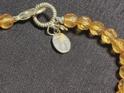 Yellow Glass Bead Christian Rosary Bracelet with Religious Charm