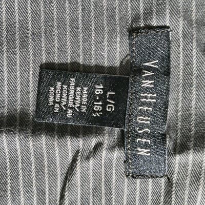 Van Heusen Men's Gray Striped Collared Dress Shirt L 16-16.5 Long Sleeve