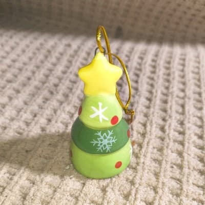 Ceramic Green Christmas Tree Hanging Ornament with Snowflake & Polka Dot Design