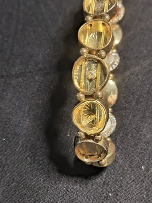 Gold-Tone Beaded Bracelet with Round Metal Accents and Bezel Setting