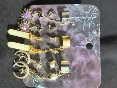 Celestial Moon Star Cuff Dangle Earrings Gold Silver Purple White Multipack