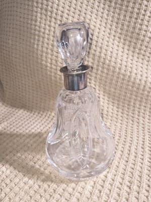 Clear Glass Decanter with Metal Collar and Stopper, Cut Glass Barware Set
