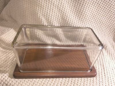 Rectangular Glass and Wood Serving Tray with Lid, Clear & Brown