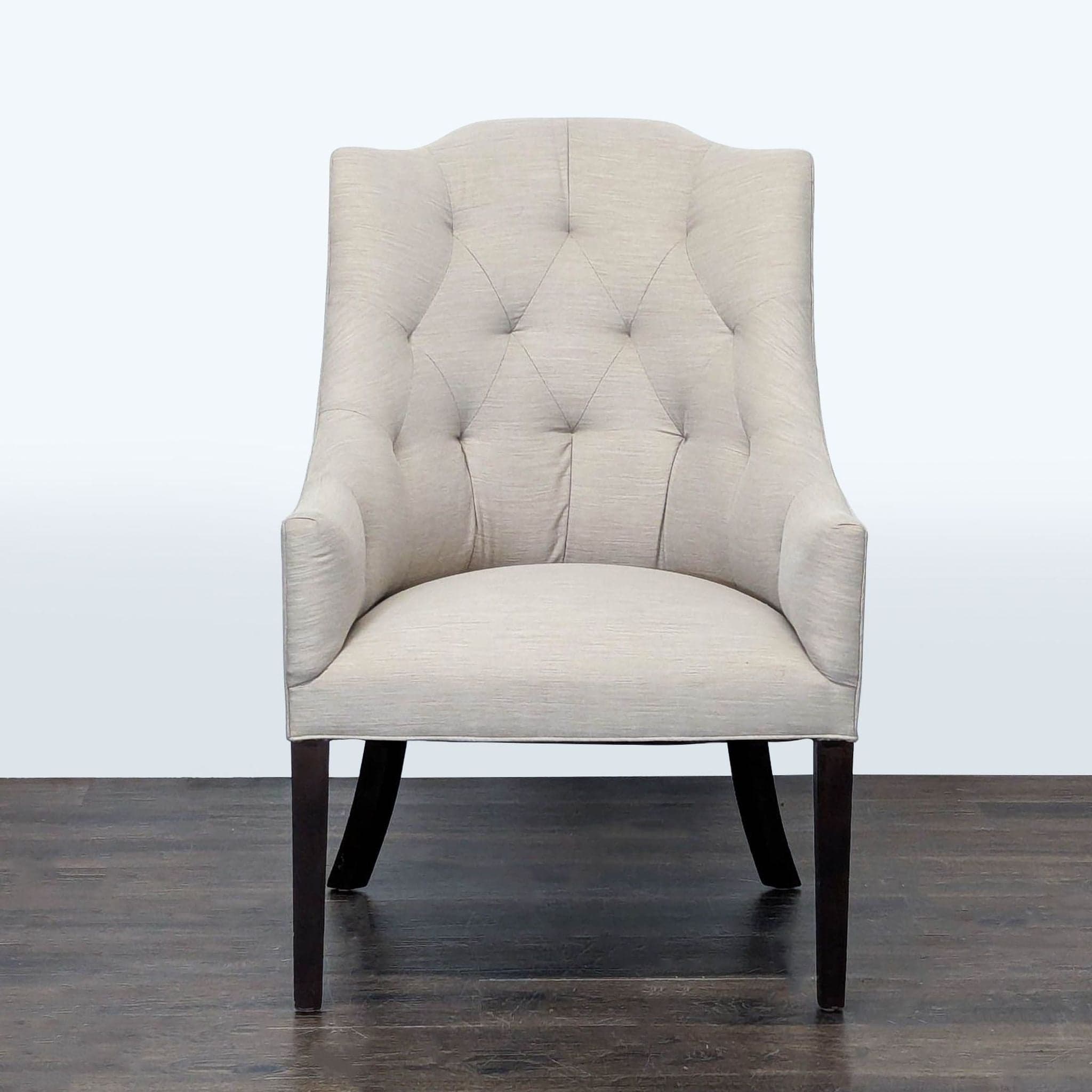 Cisco Bros Lounge Chair with Tufted Back and Dark Wood Legs