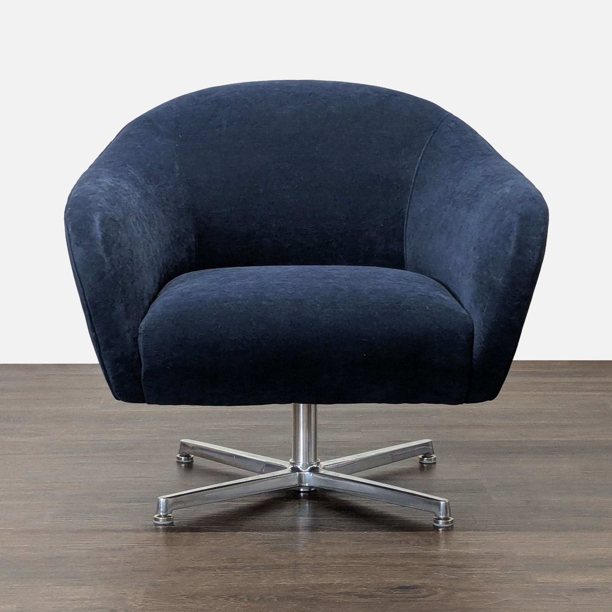 Modern Navy Blue Velvet Swivel Lounge Chair with Metal Base