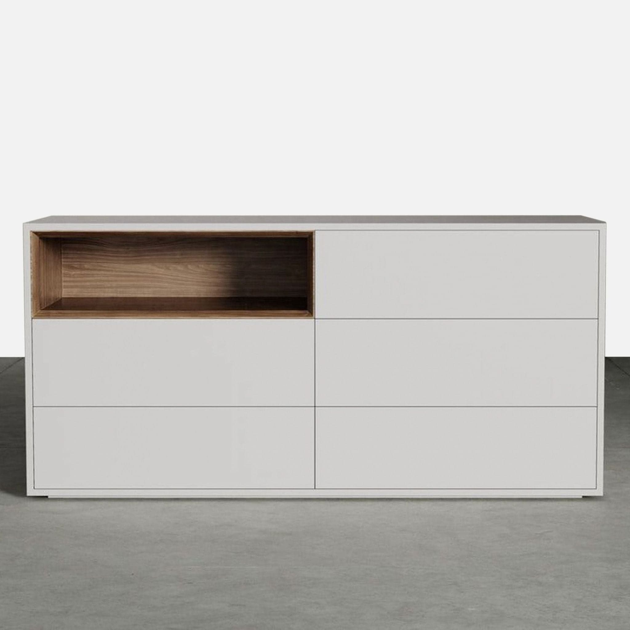 Modloft Madison Modern White 6-Drawer Dresser with Wood Accent Shelf