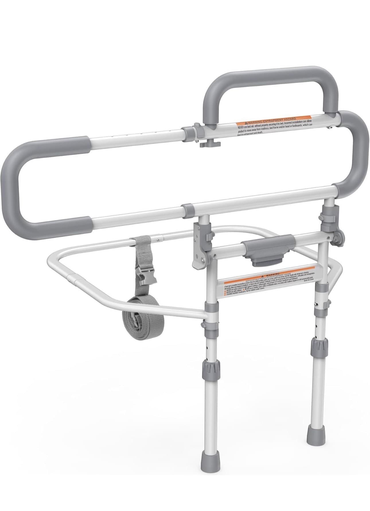 Heavy Duty Bed Rails for Elderly Adults Safety-Foldable Bed Rail for Senior with Adjustable Heights Fits All Bed SizesBed Handle Bedside Assist with Pocket -504M (White and Gray)