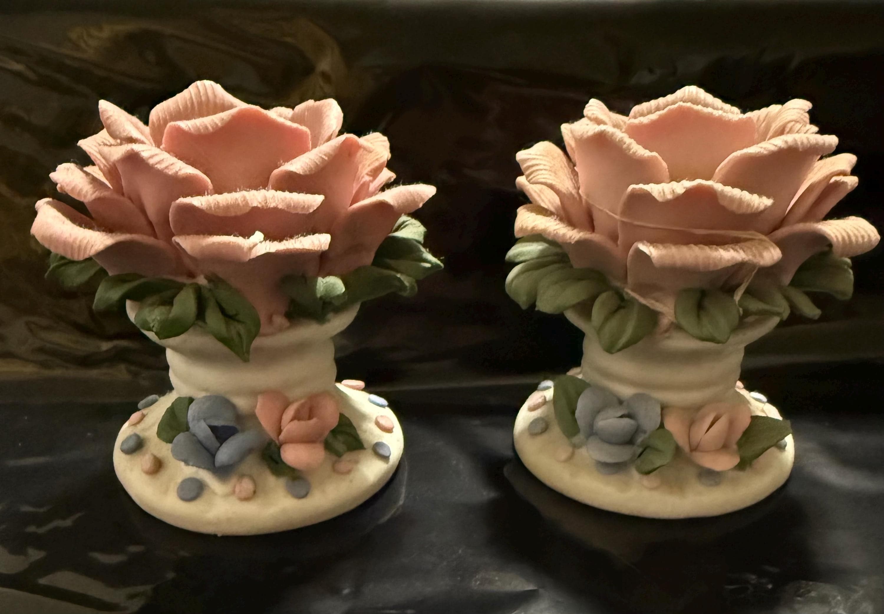 Bisque rose taper candle holder