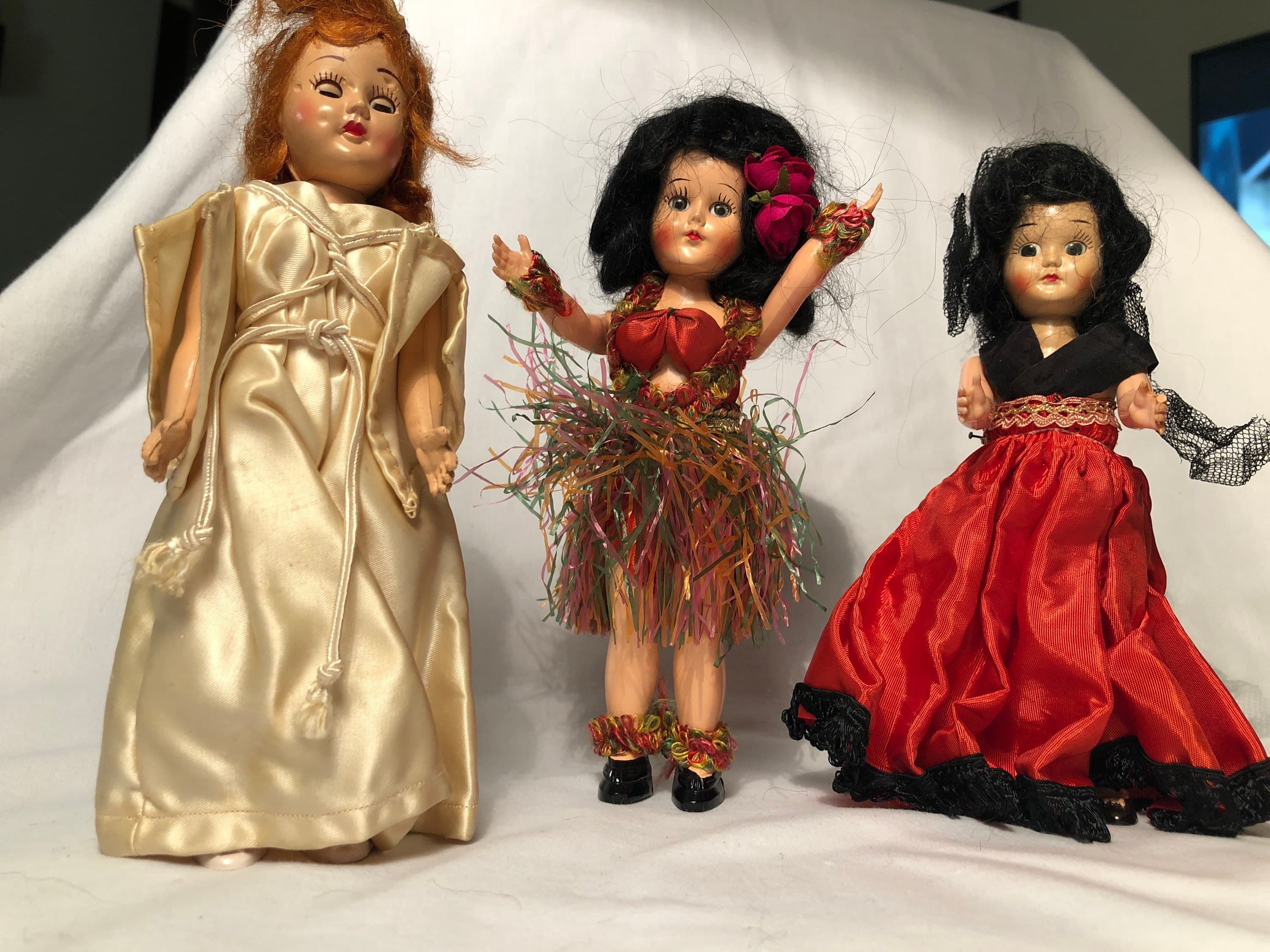 Lot of 3 Vintage Plastic Molded Dolls with movable eyes and limbs