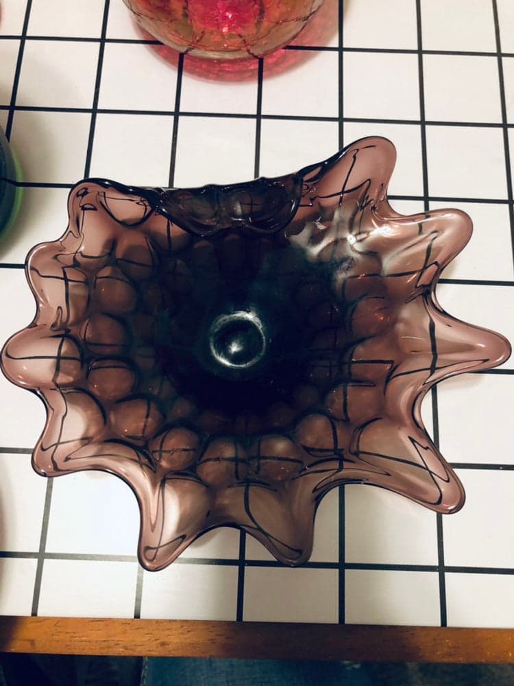 Vintage amethyst glass folded dish