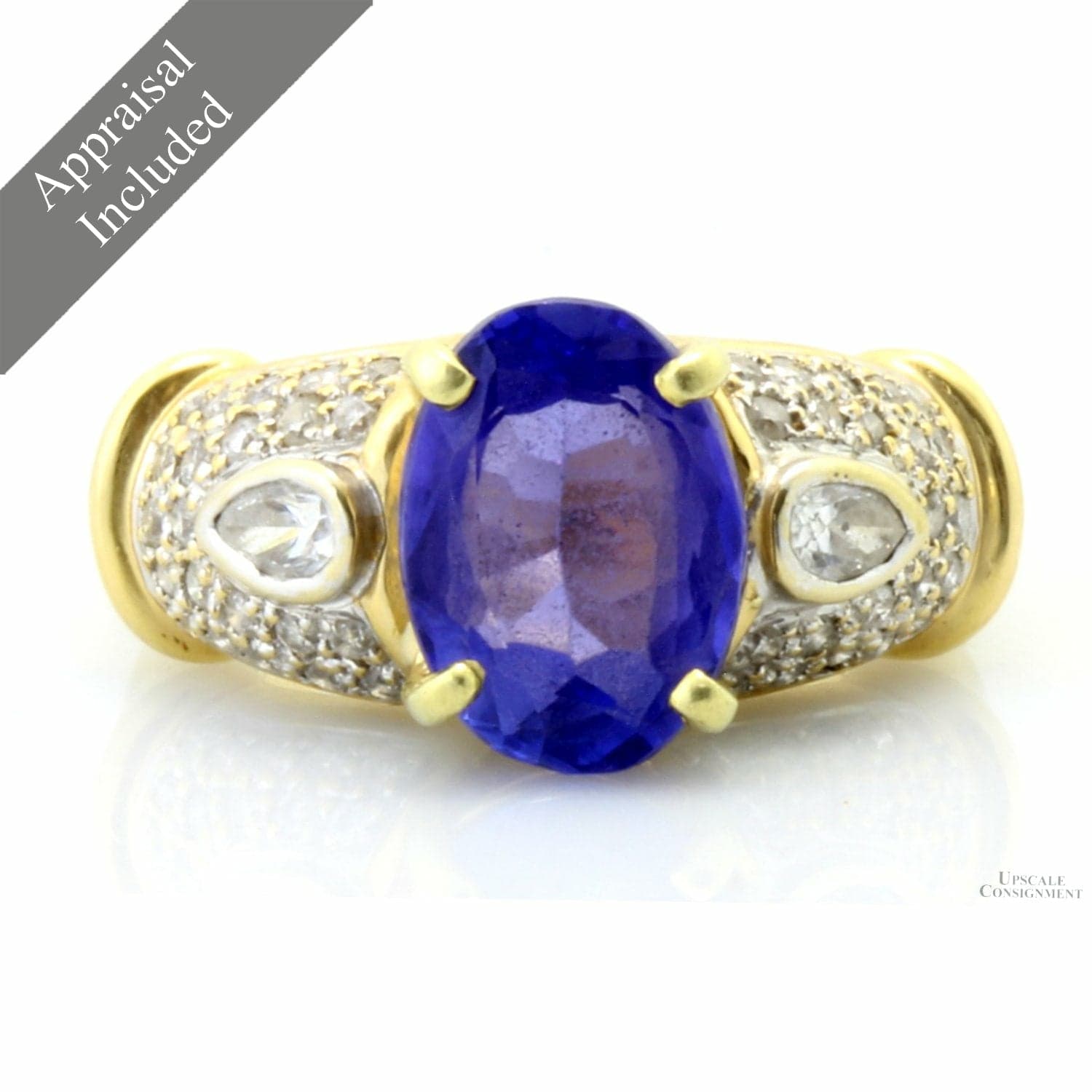 18K Gold 3.50 Carat Tanzanite & .90 CTW Diamond Ring - Appraisal Included - Size 6.25