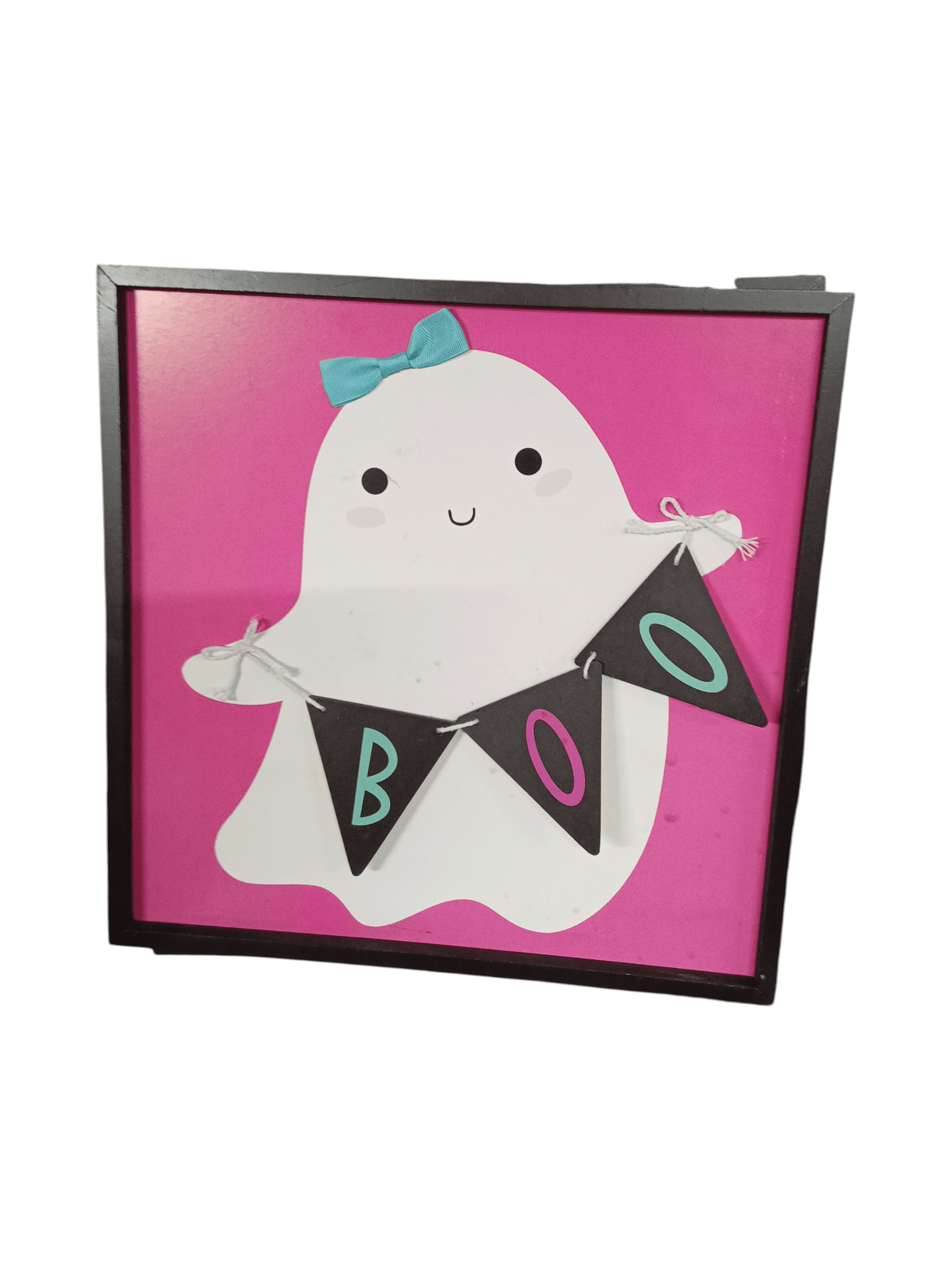 Cute Ghost 'Boo' Wall Art with Pink Background