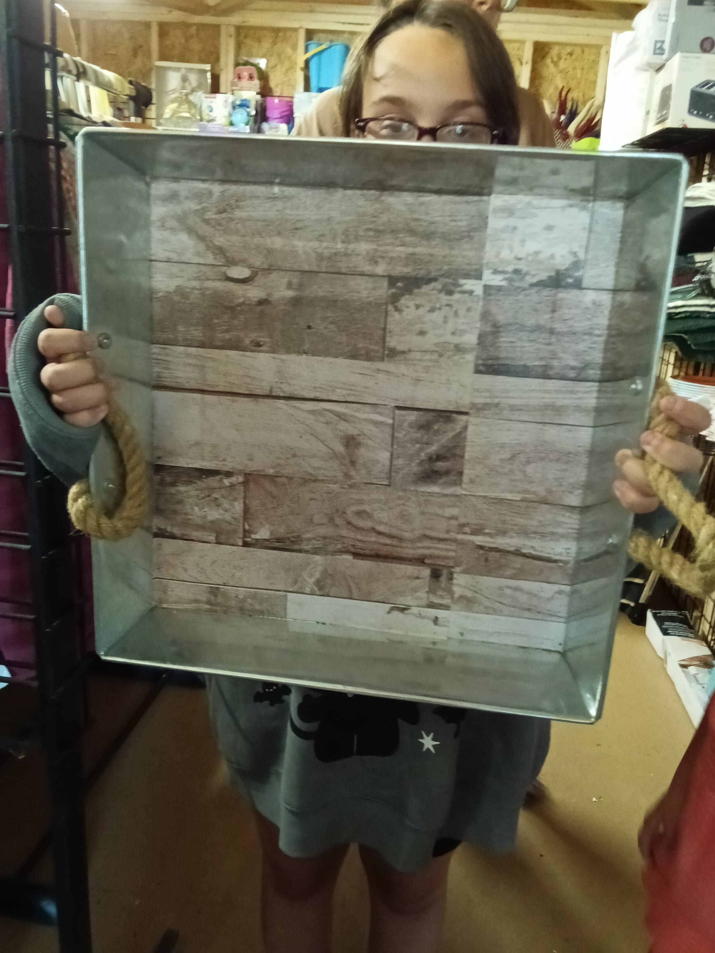 Rustic Metal Tray with Rope Handles