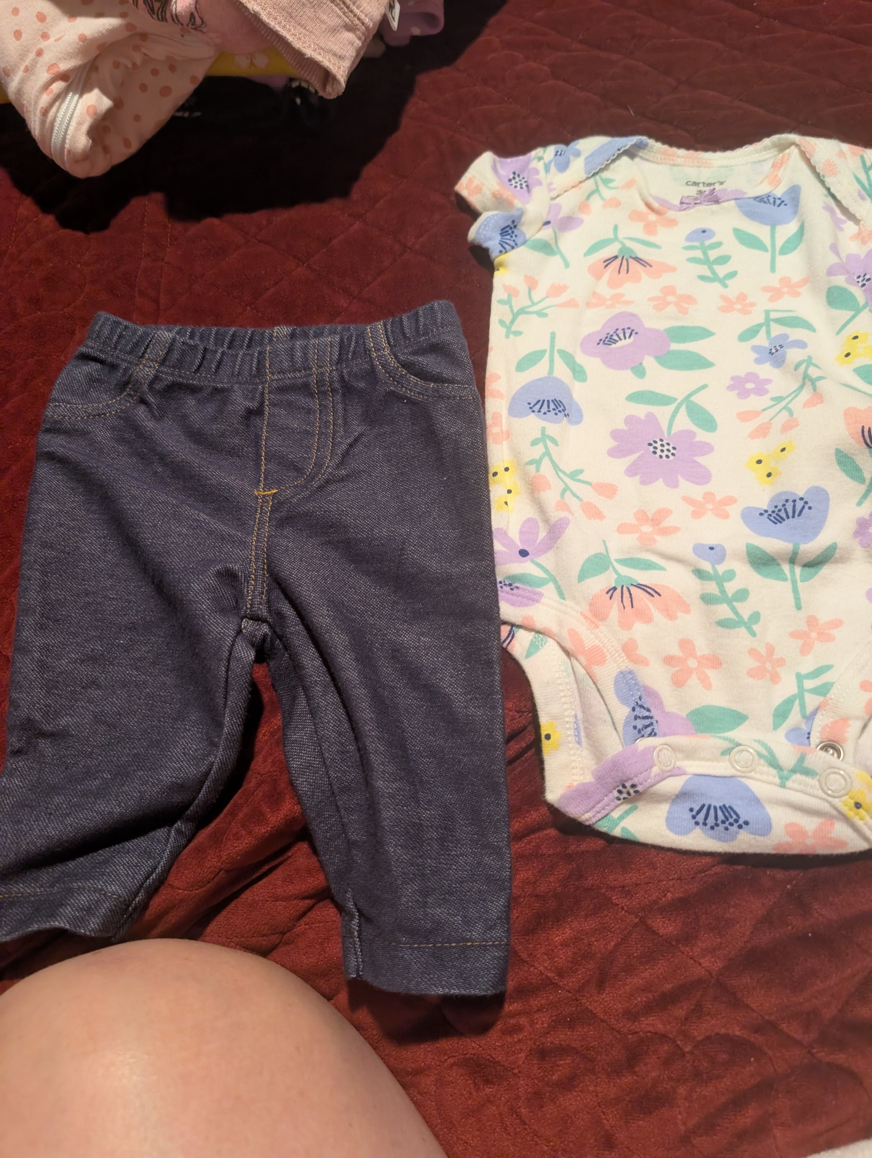 Carter's Baby Outfit Set 3M Floral Bodysuit & Denim Pants