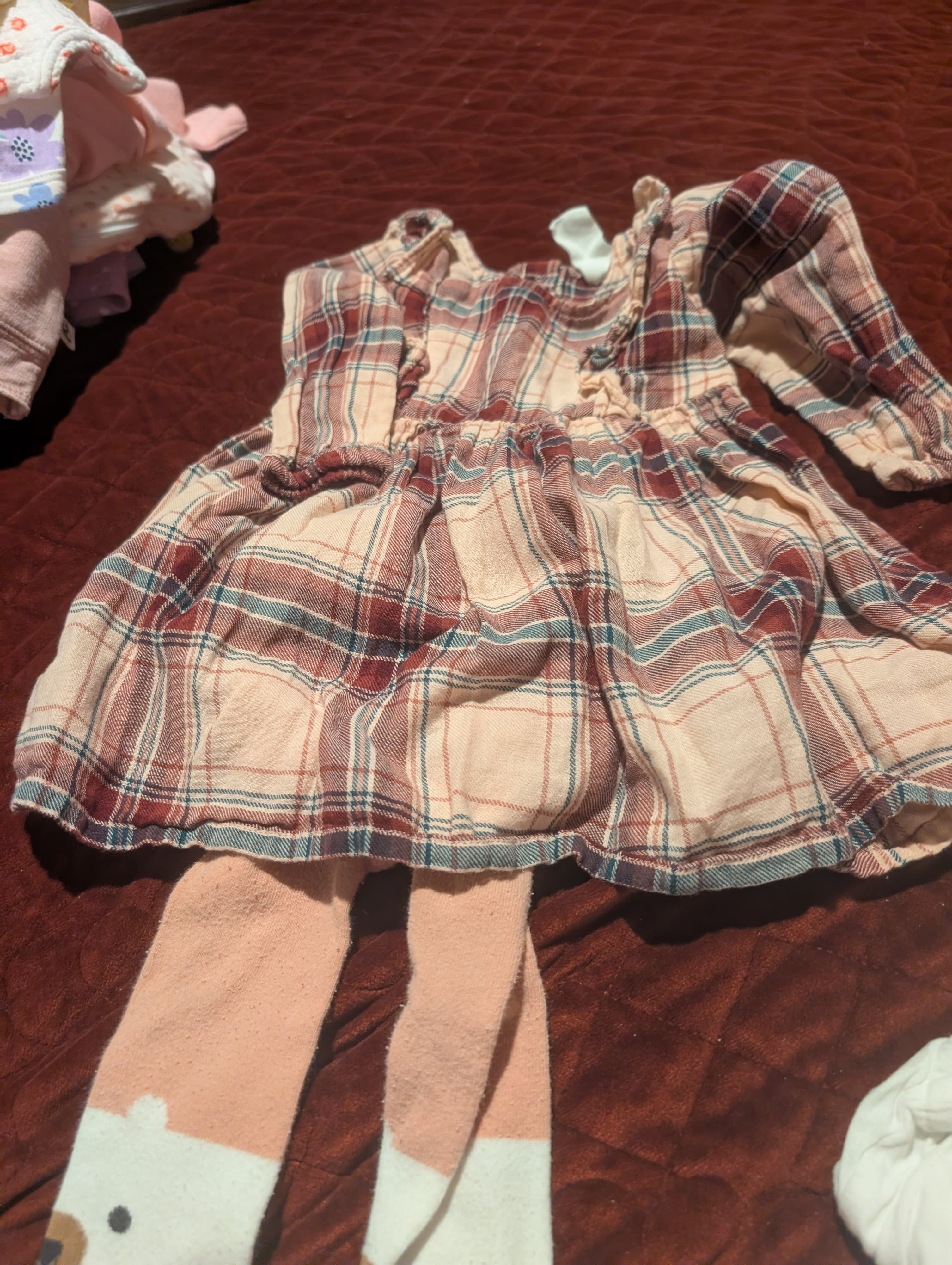 H&M Baby Plaid Dress with Bear Tights, Size 6-9M