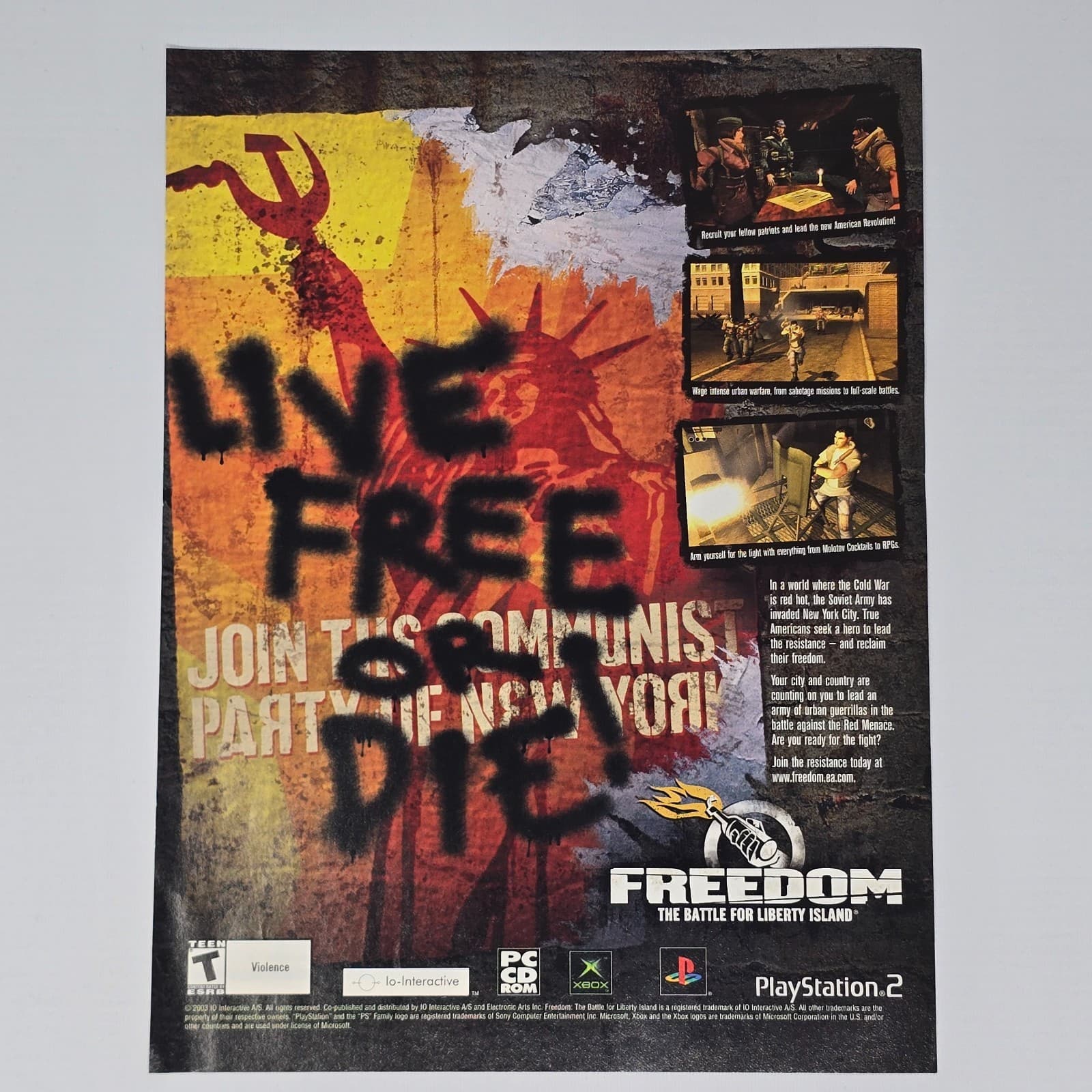 Freedom Battle for Liberty Island Xbox PS2 PC Cold War Print Ad/Poster