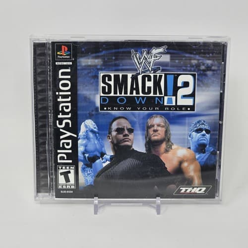 WWF SmackDown 2 (PlayStation 1 PS1) Black Label CIB & TESTED (Writing on Disc)