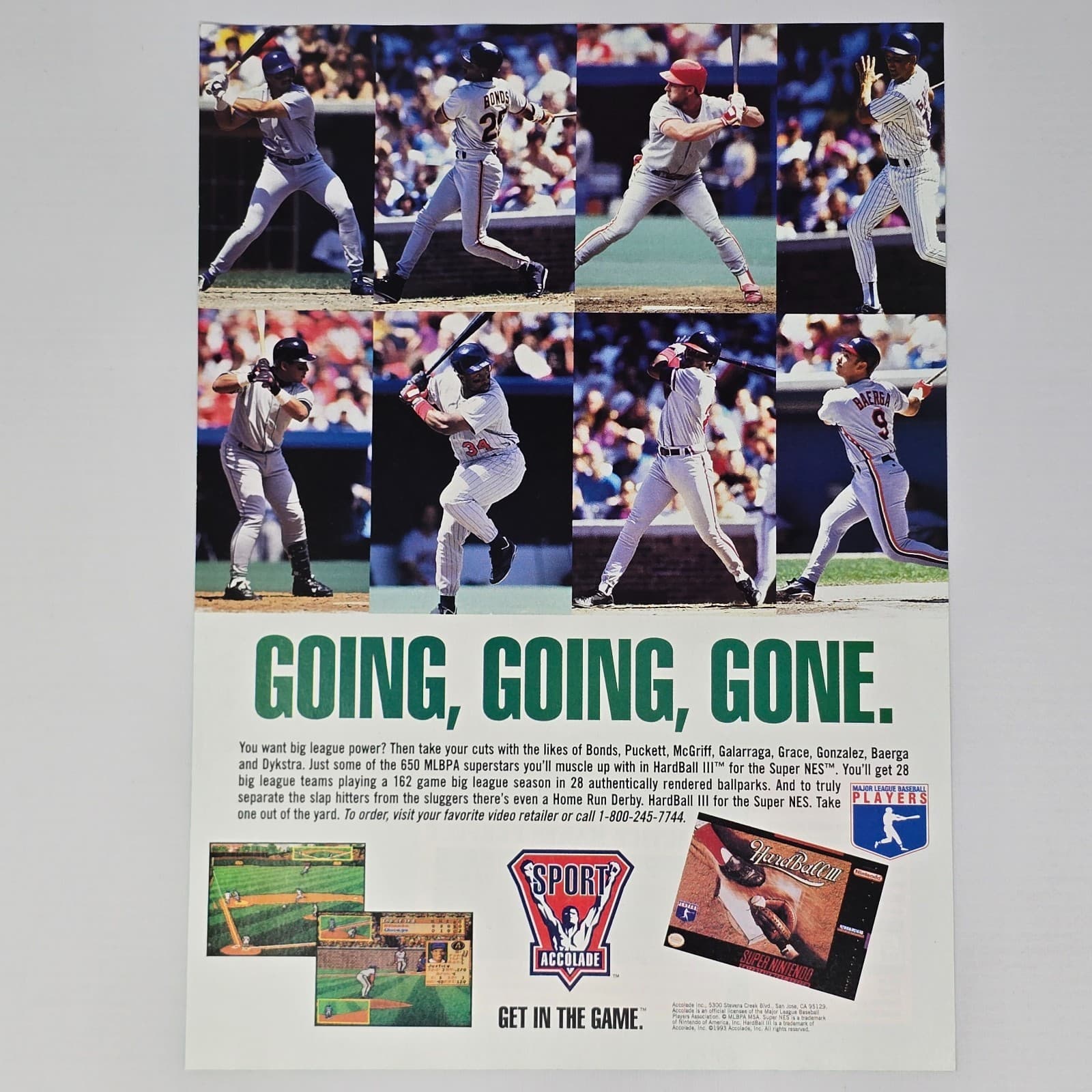 Hard Ball III 3 Super Nintendo SNES Going Gone Print Ad/Poster