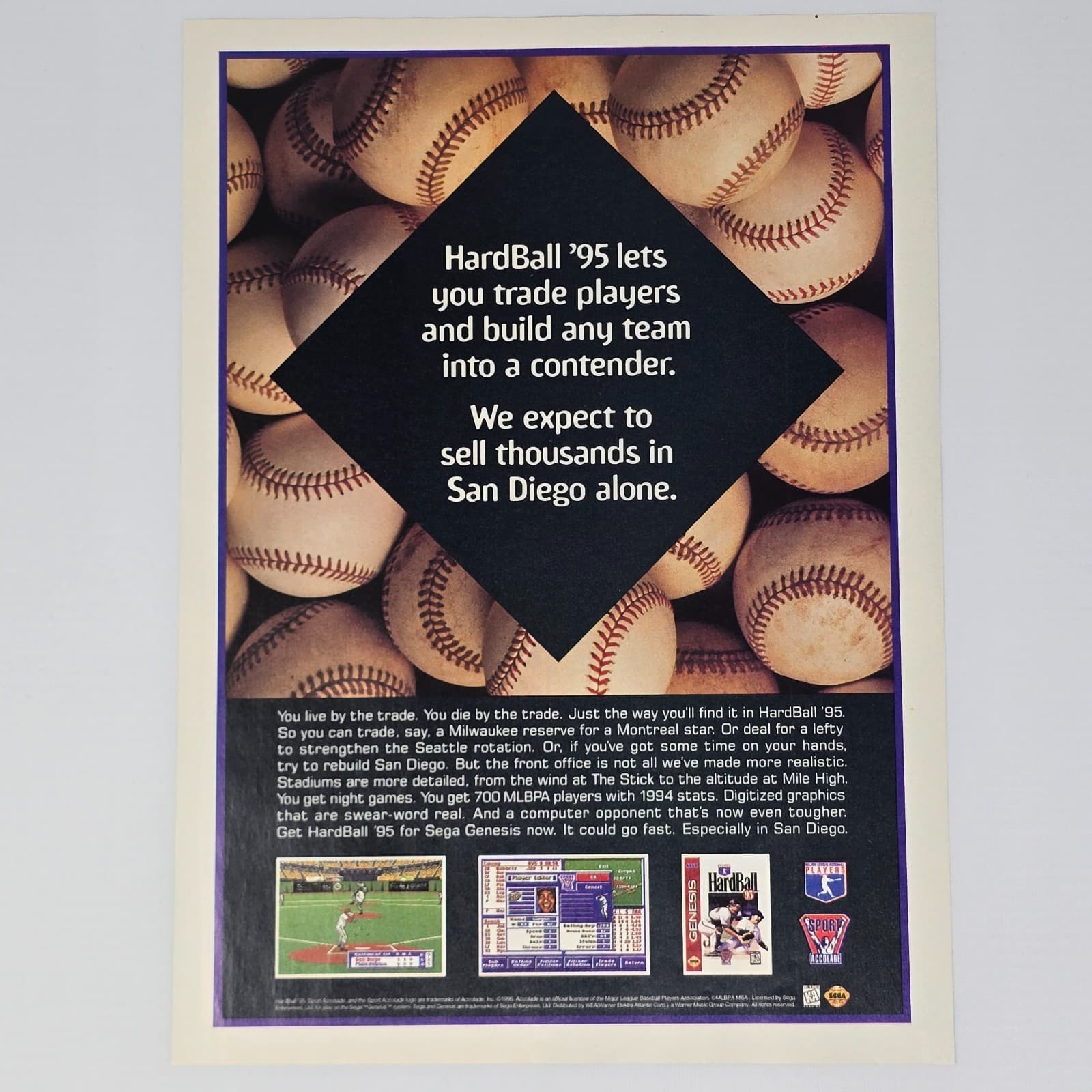 Hard Ball 95 Sega Genesis Trade Players Print Ad/Poster
