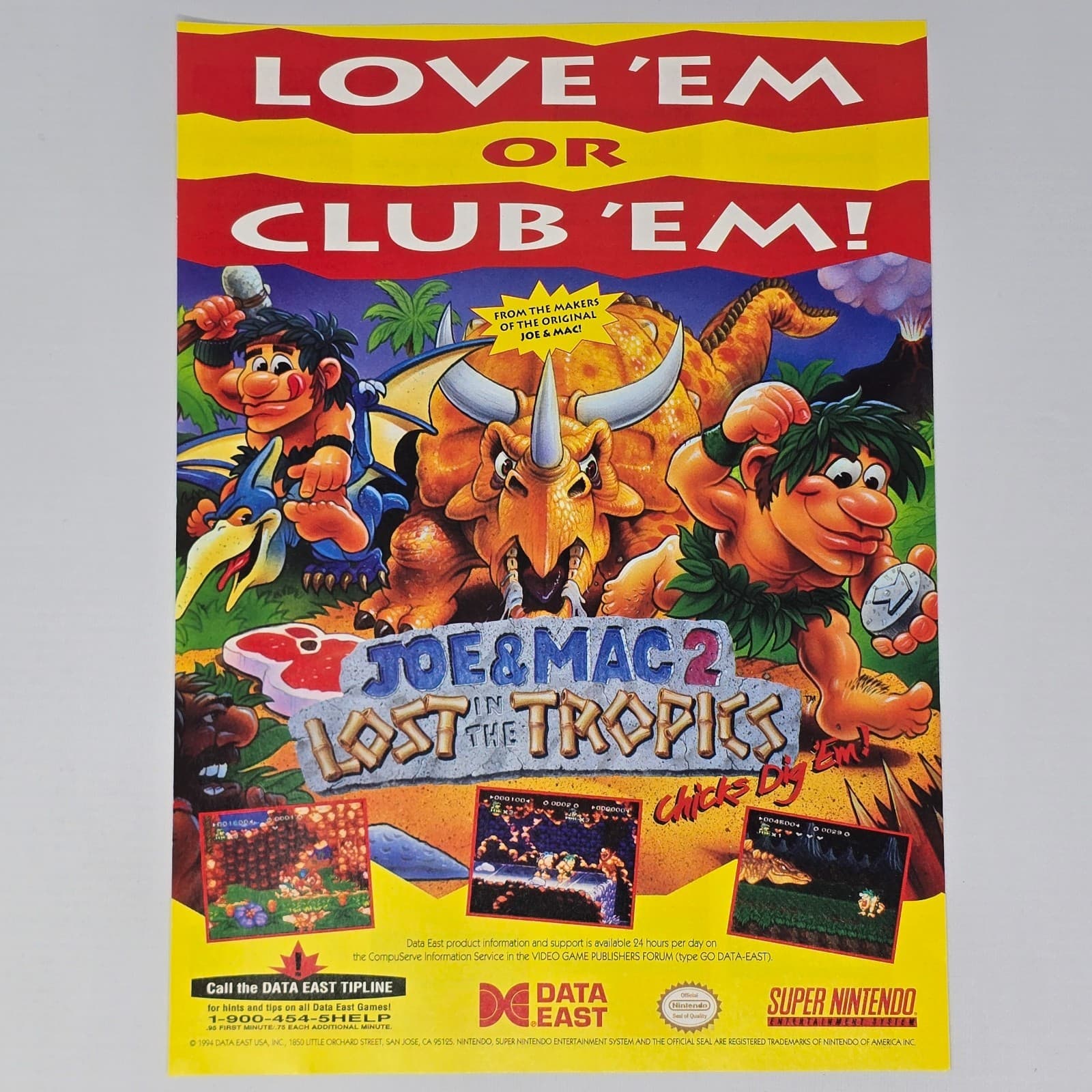 Joe & Mac 2 Super Nintendo SNES Club EM Print Ad/Poster