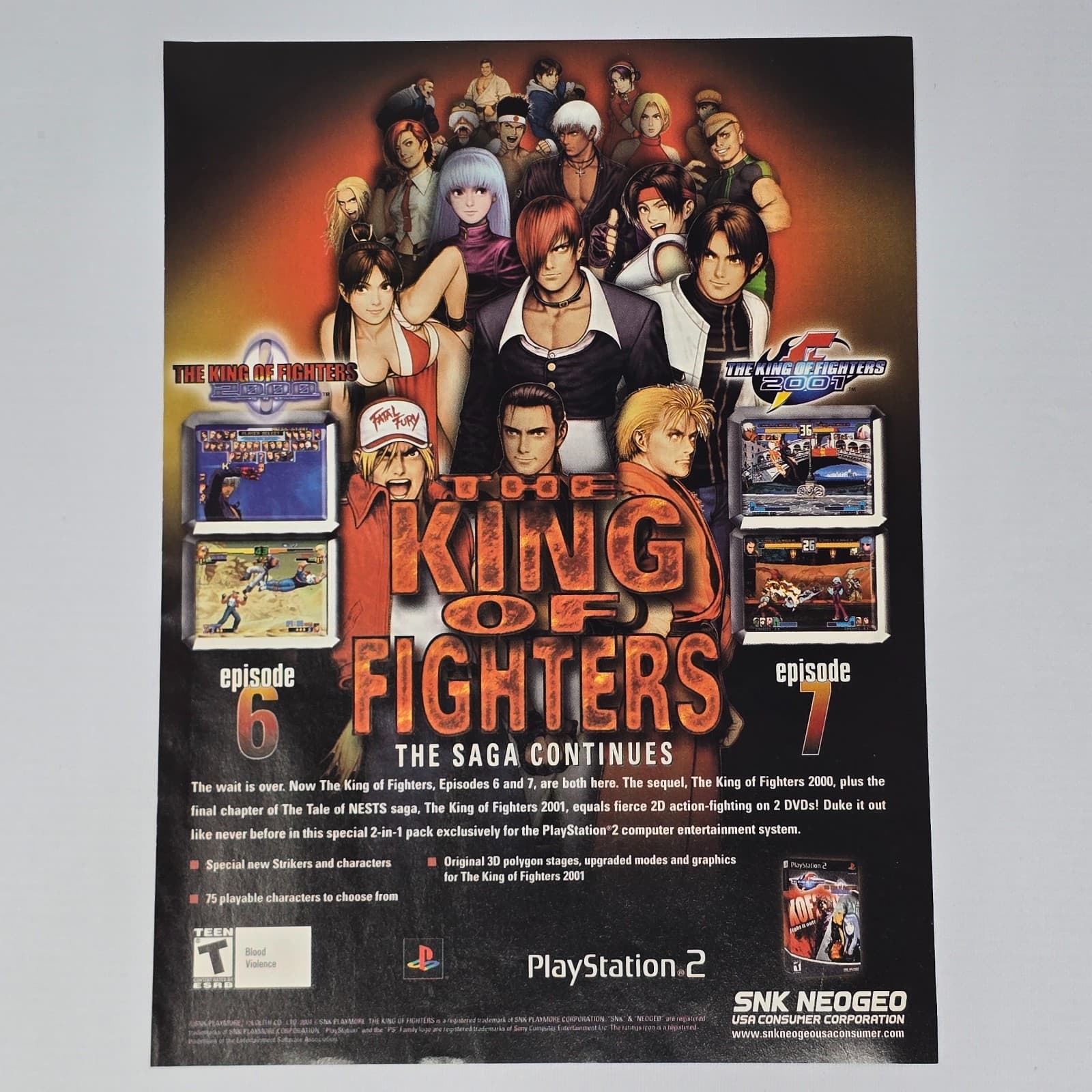 King Of Fighters 2 Pack PlayStation 2 PS2 Saga Continues Print Ad/Poster
