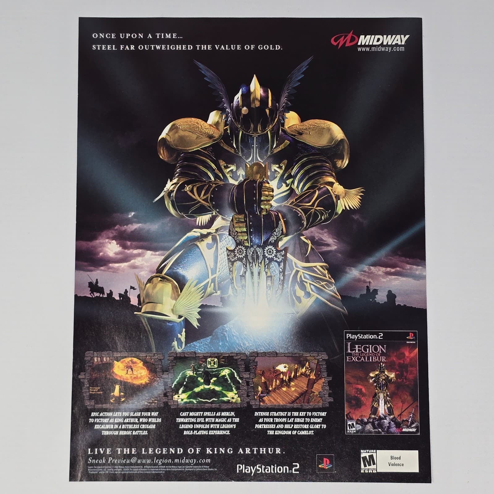 Legion Legend Of The Excalibur PlayStation 2 PS2 Gold Print Ad/Poster