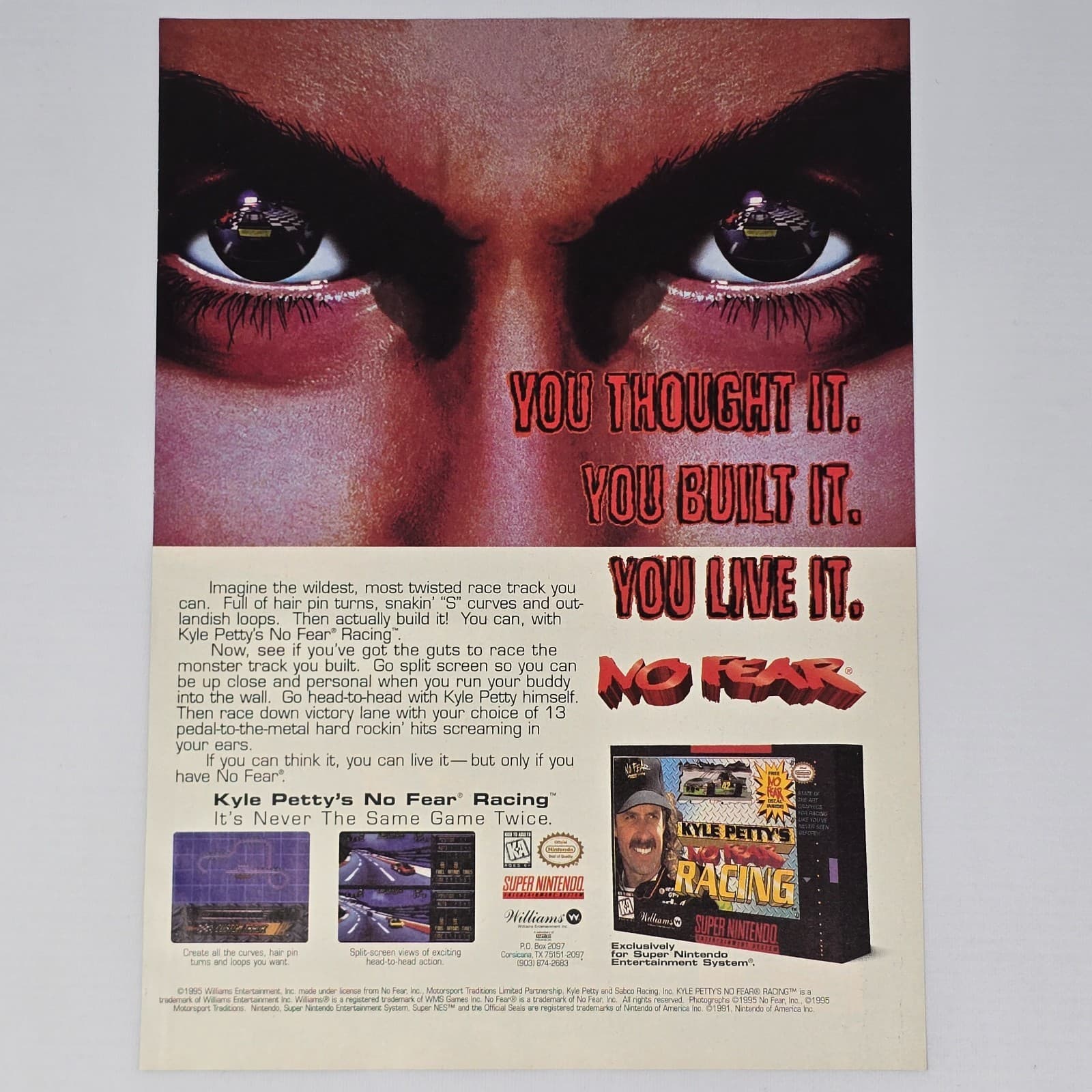 Kyle Petty's No Fear Racing Super Nintendo SNES Live It Print Ad/Poster
