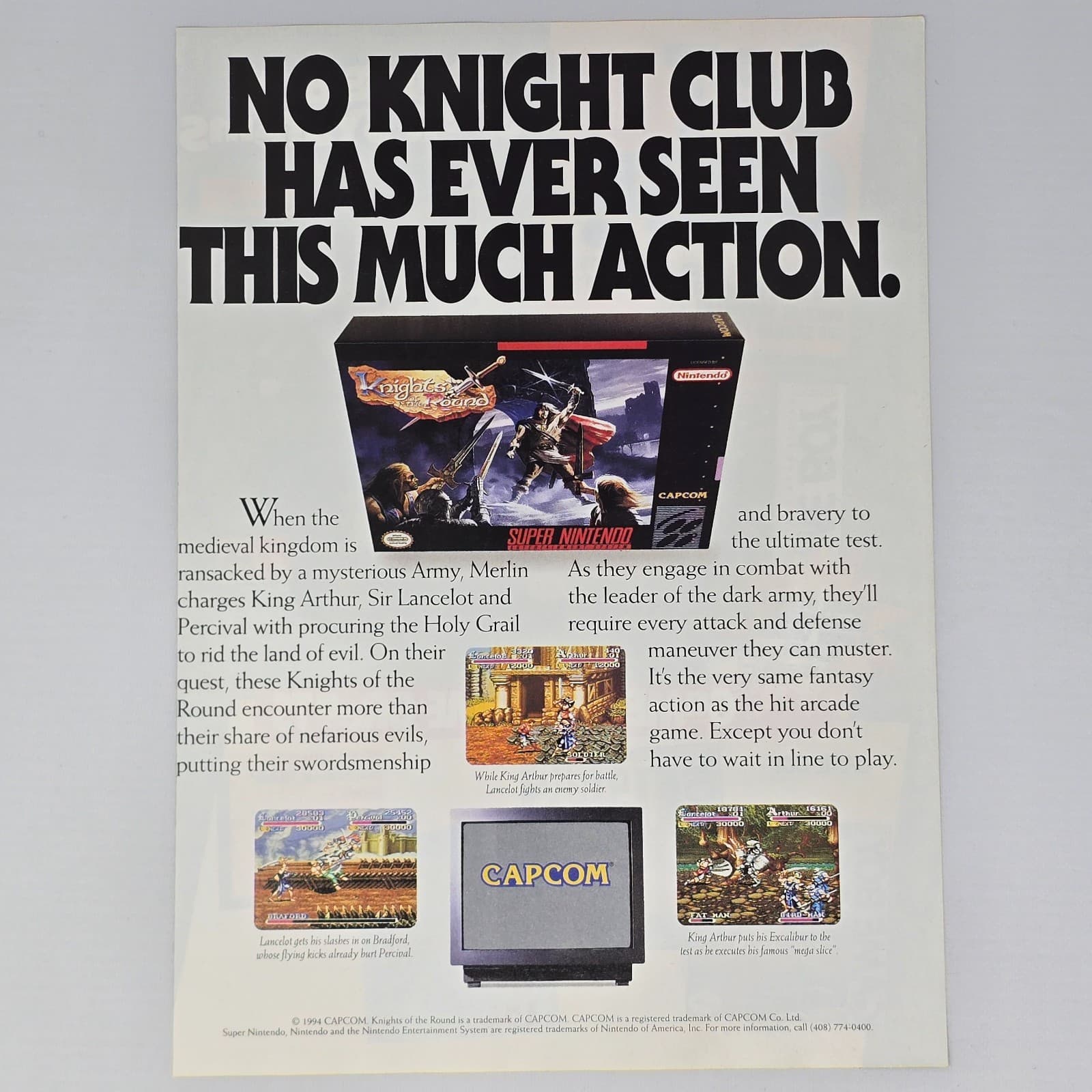Knights Of The Round Super Nintendo SNES This Much Action Print Ad/Poster