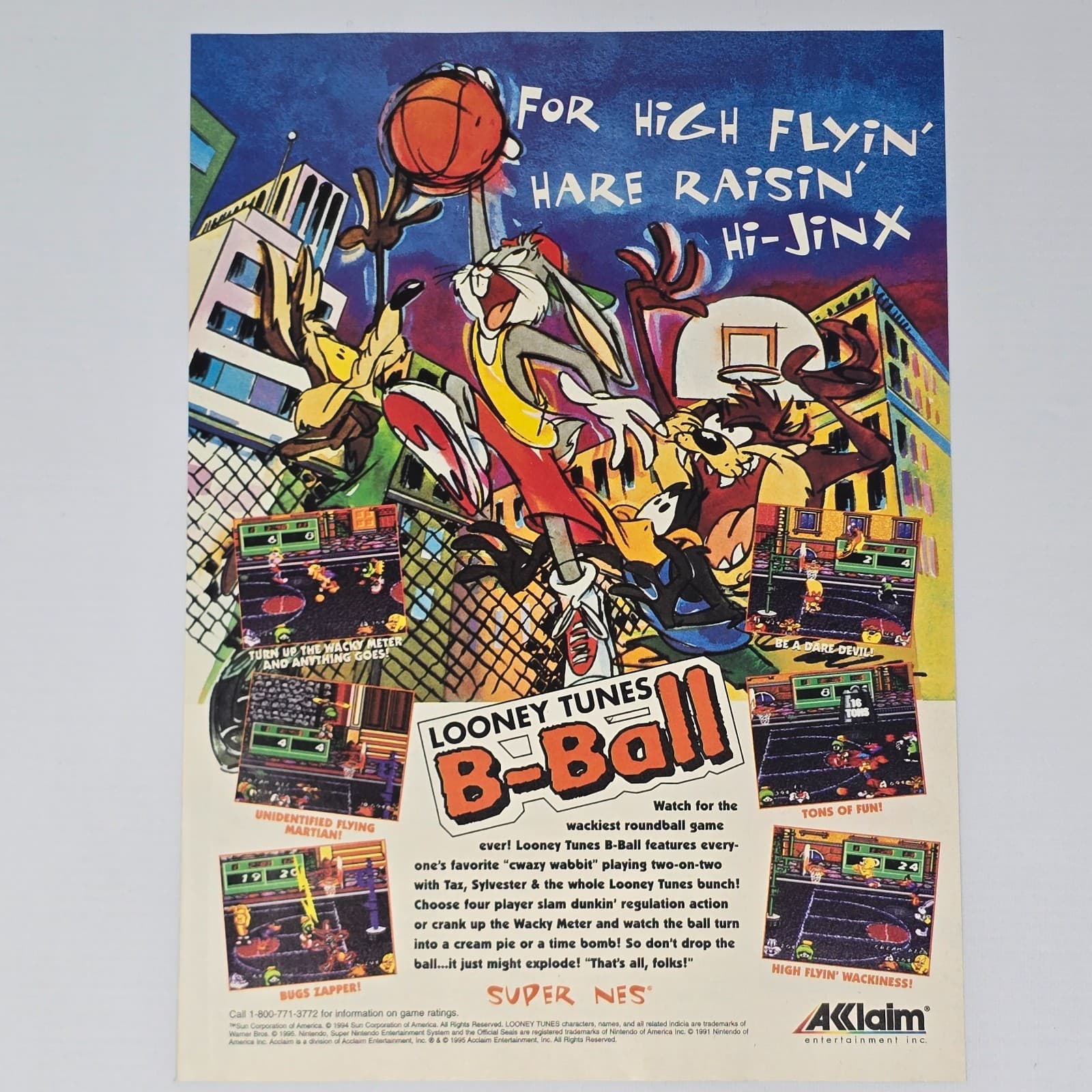 Looney Tunes B Ball Super Nintendo SNES Hare Raisin Print Ad/Poster