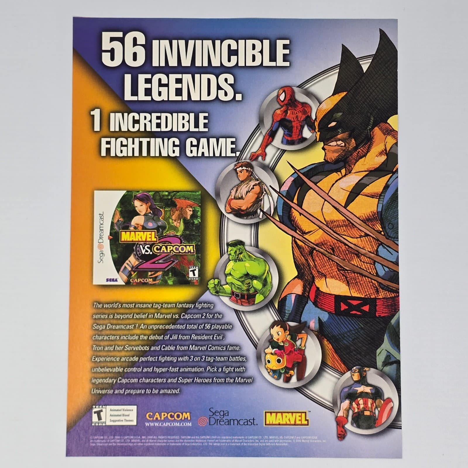 Marvel Vs Capcom 2 Sega Dreamcast Invincible Print Ad/Poster