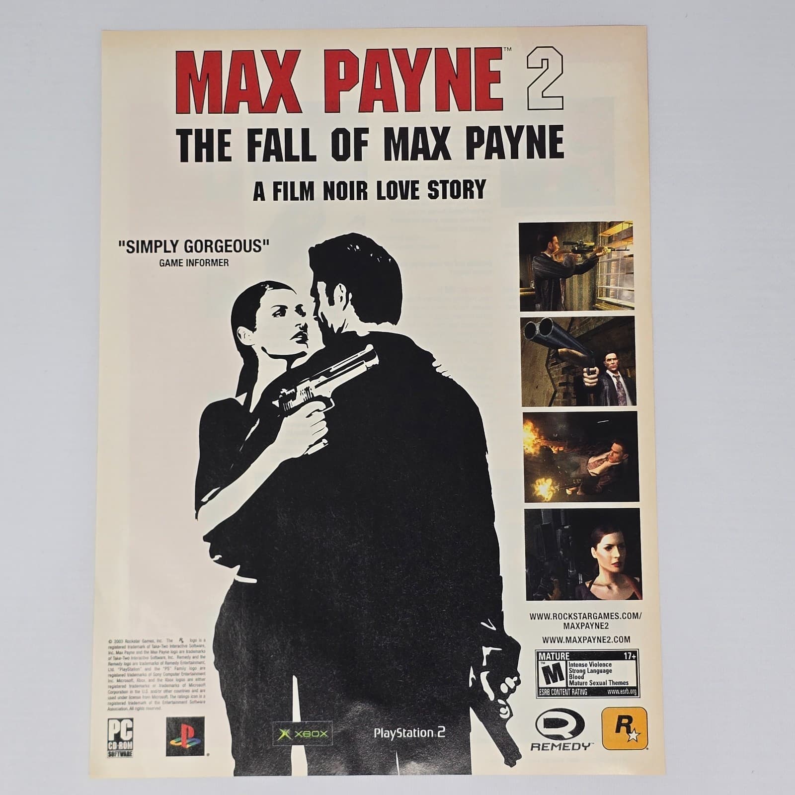 Max Payne 2 Xbox PlayStation 2 PS2 PC Love Story Print Ad/Poster