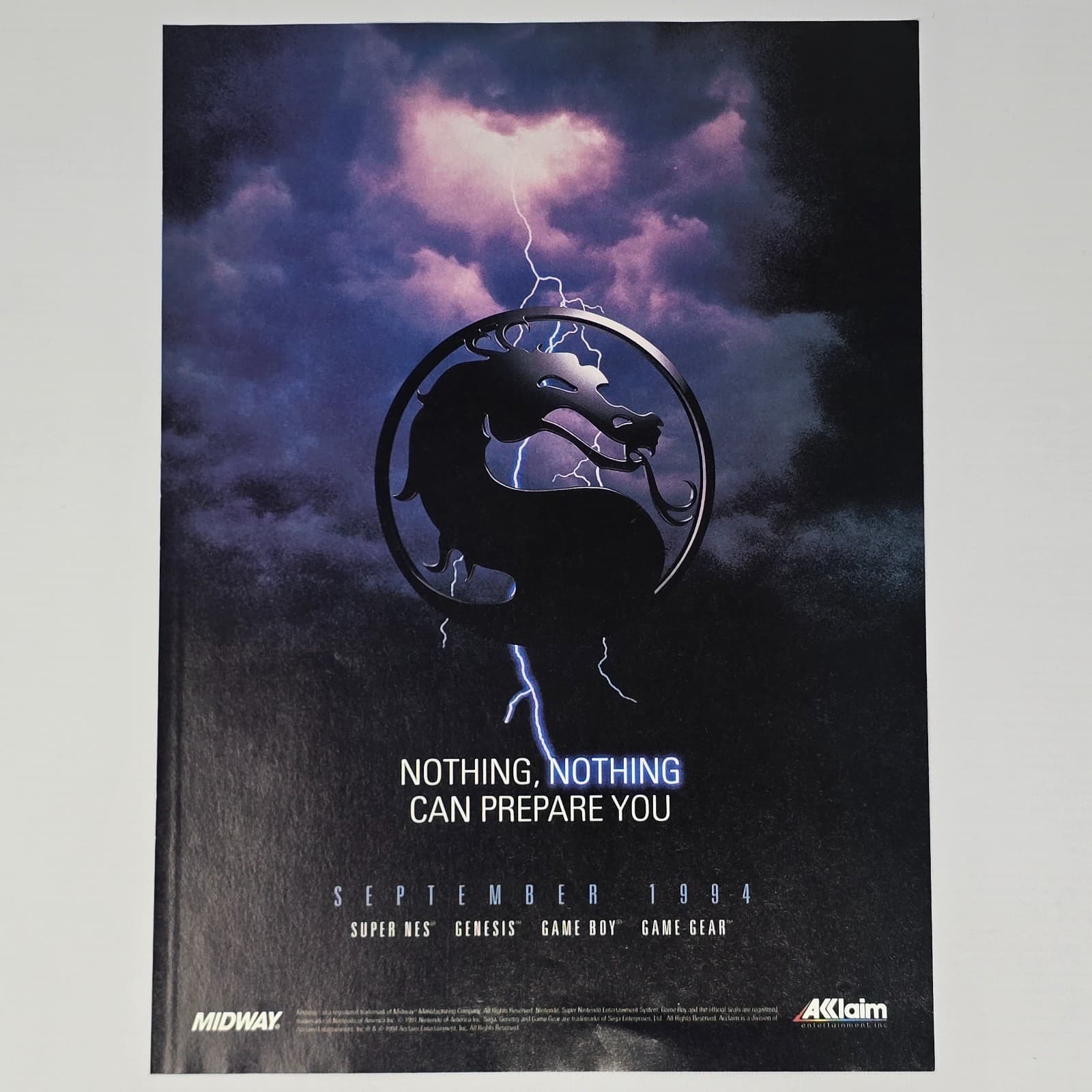 Mortal Kombat II 2 SNES Genesis Game Boy Game Gear Nothing Print Ad/Poster