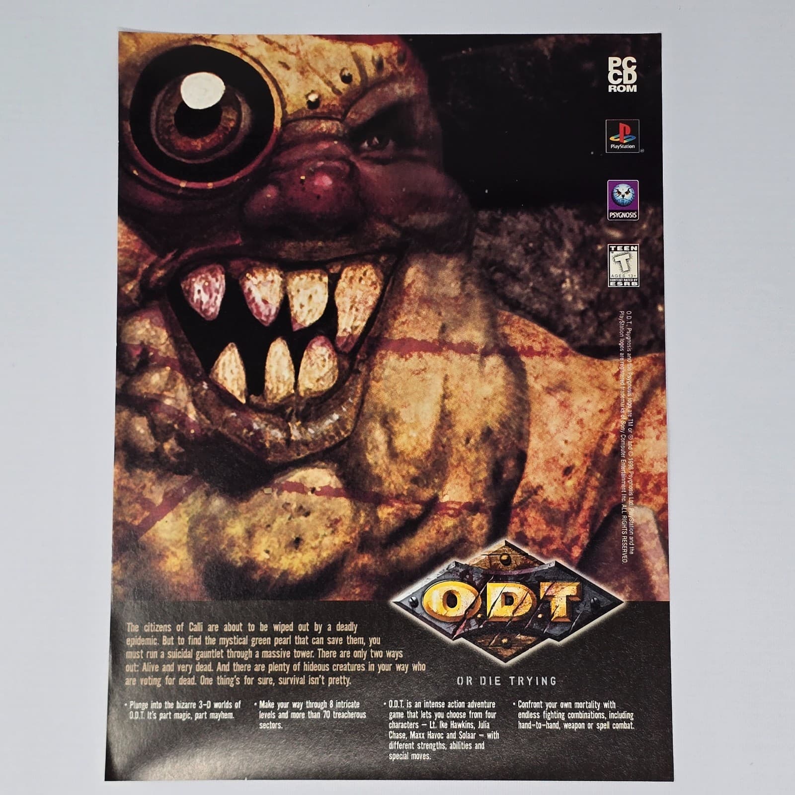 ODT Or Die Trying PlayStation PS1 PC Deadly Epidemic Print Ad/Poster