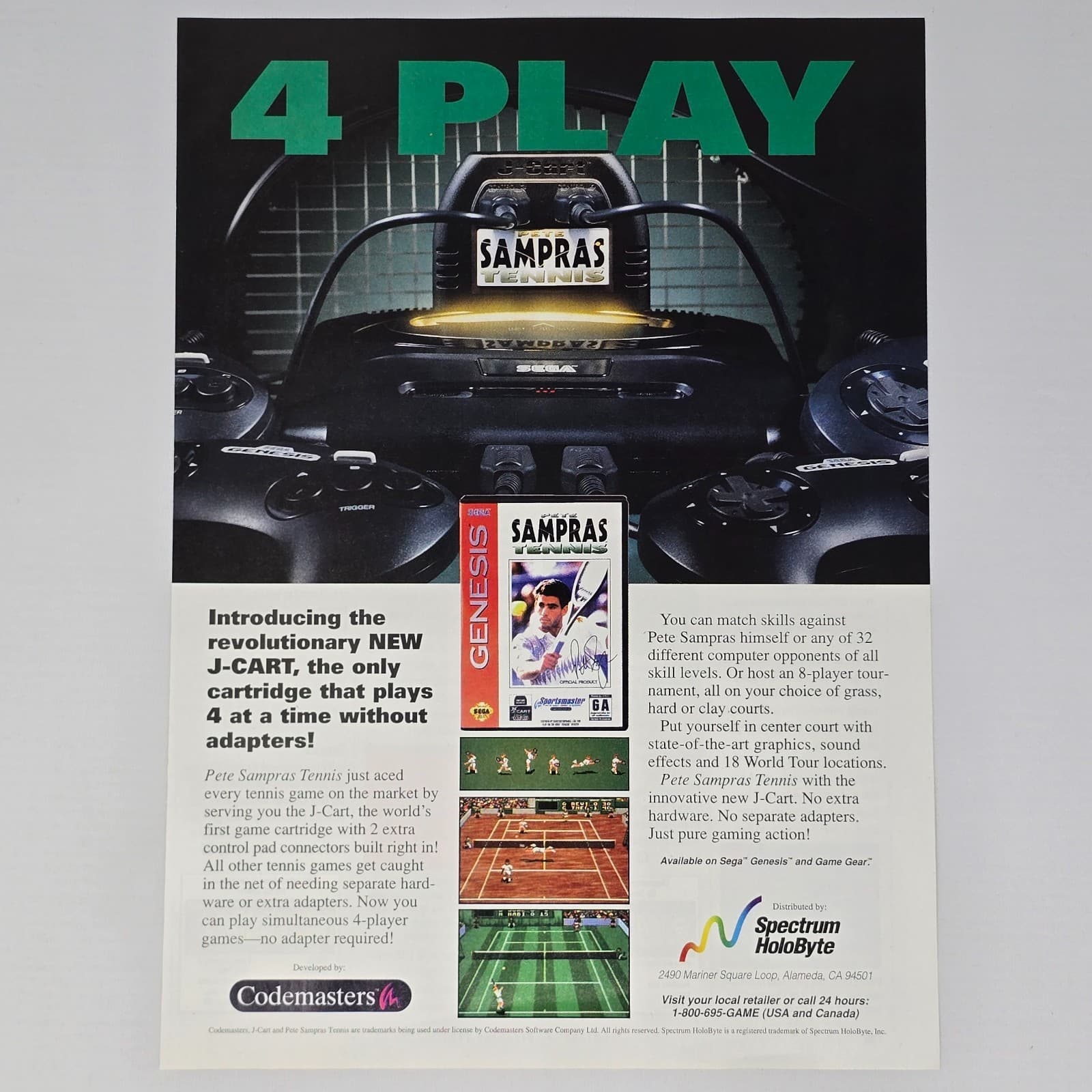 Pete Sampras Tennis Sega Genesis Center Court Print Ad/Poster
