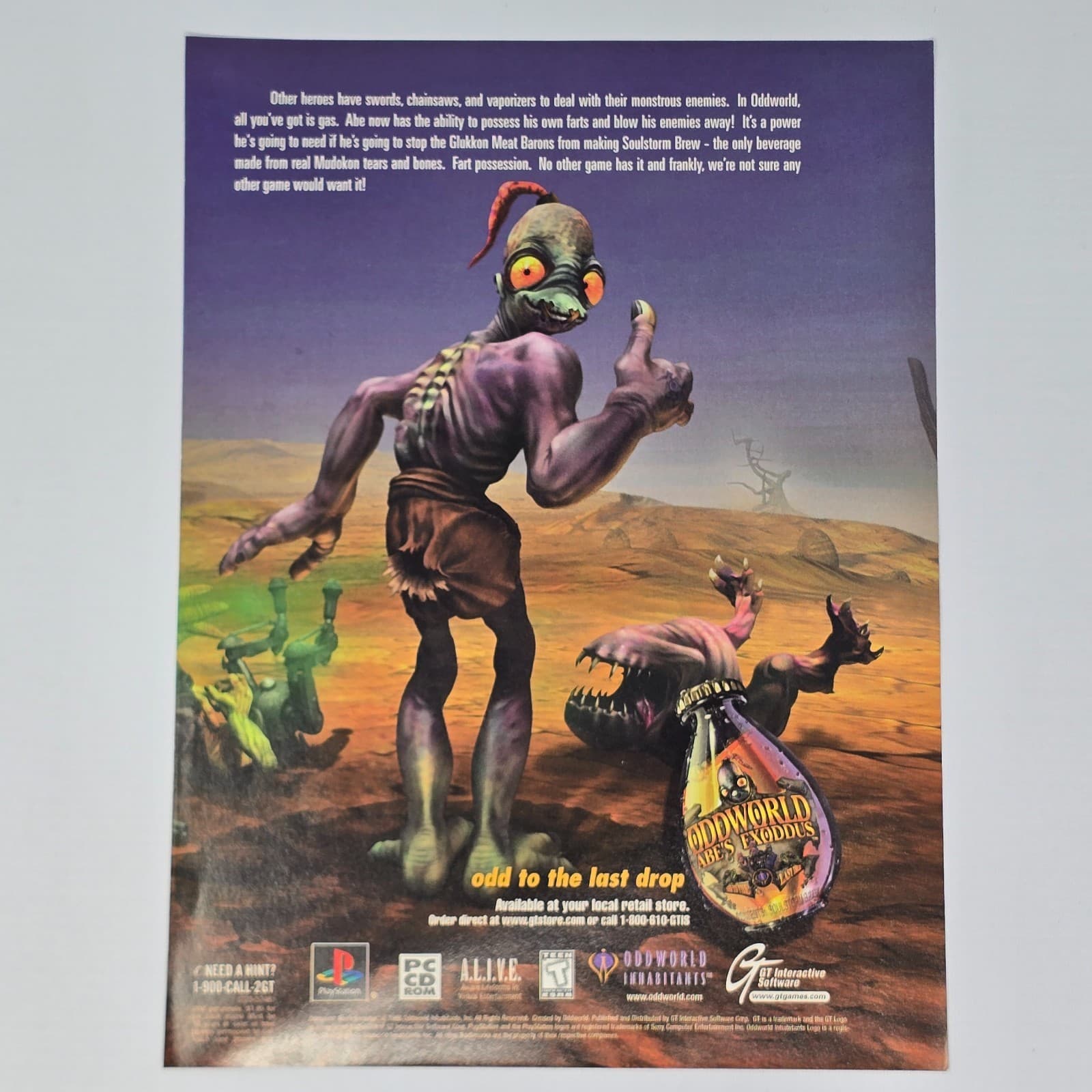 Oddworld Abe's Exoddus PlayStation PS1 PC Last Drop Print Ad/Poster