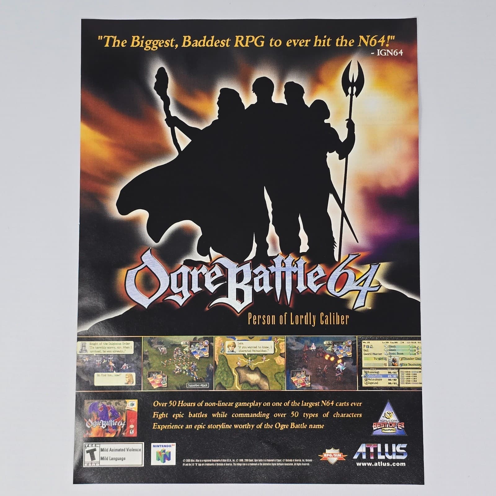 Ogre Battle 64 Nintendo 64 N64 Lordly Caliber Print Ad/Poster