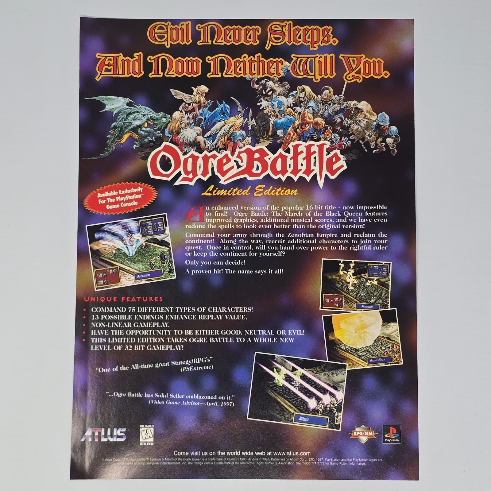 Ogre Battle Limited Edition PlayStation PS1 Neither Will You Print Ad/Poster