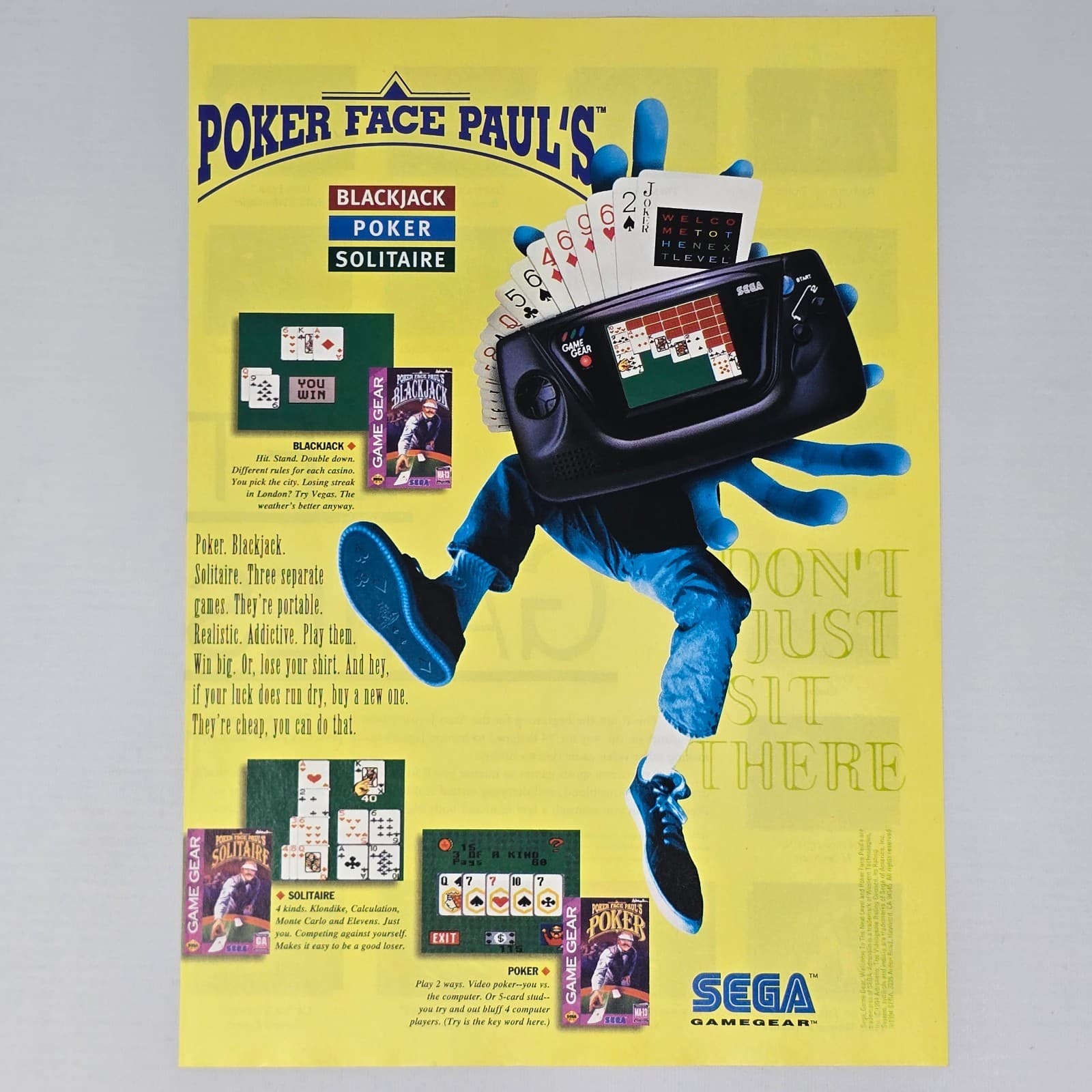 Poker Face Paul's Sega Game Gear Blackjack Print Ad/Poster