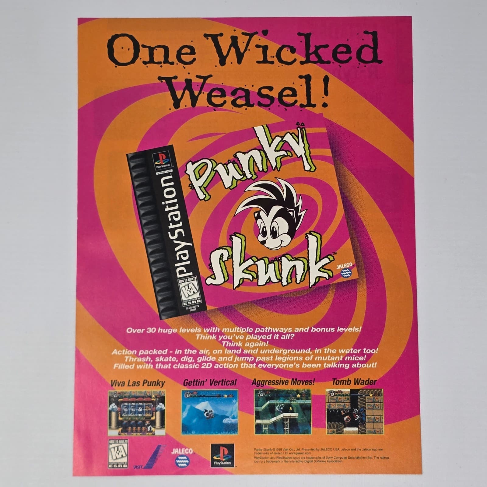Punky Skunk PlayStation PS1 Wicked Weasel Print Ad/Poster