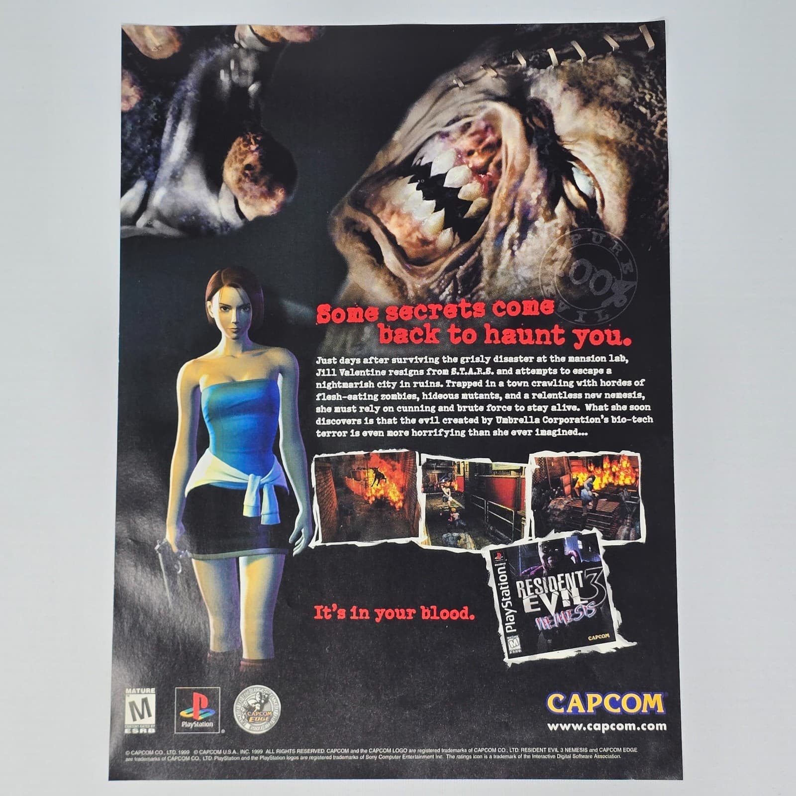 Resident Evil 3 Nemesis PlayStation PS1 In Your Blood Print Ad/Poster