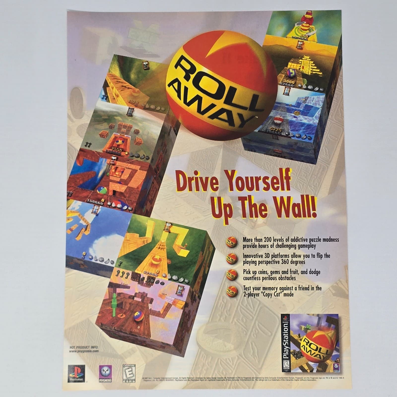 Roll Away PlayStation PS1 Up The Wall Print Ad/Poster