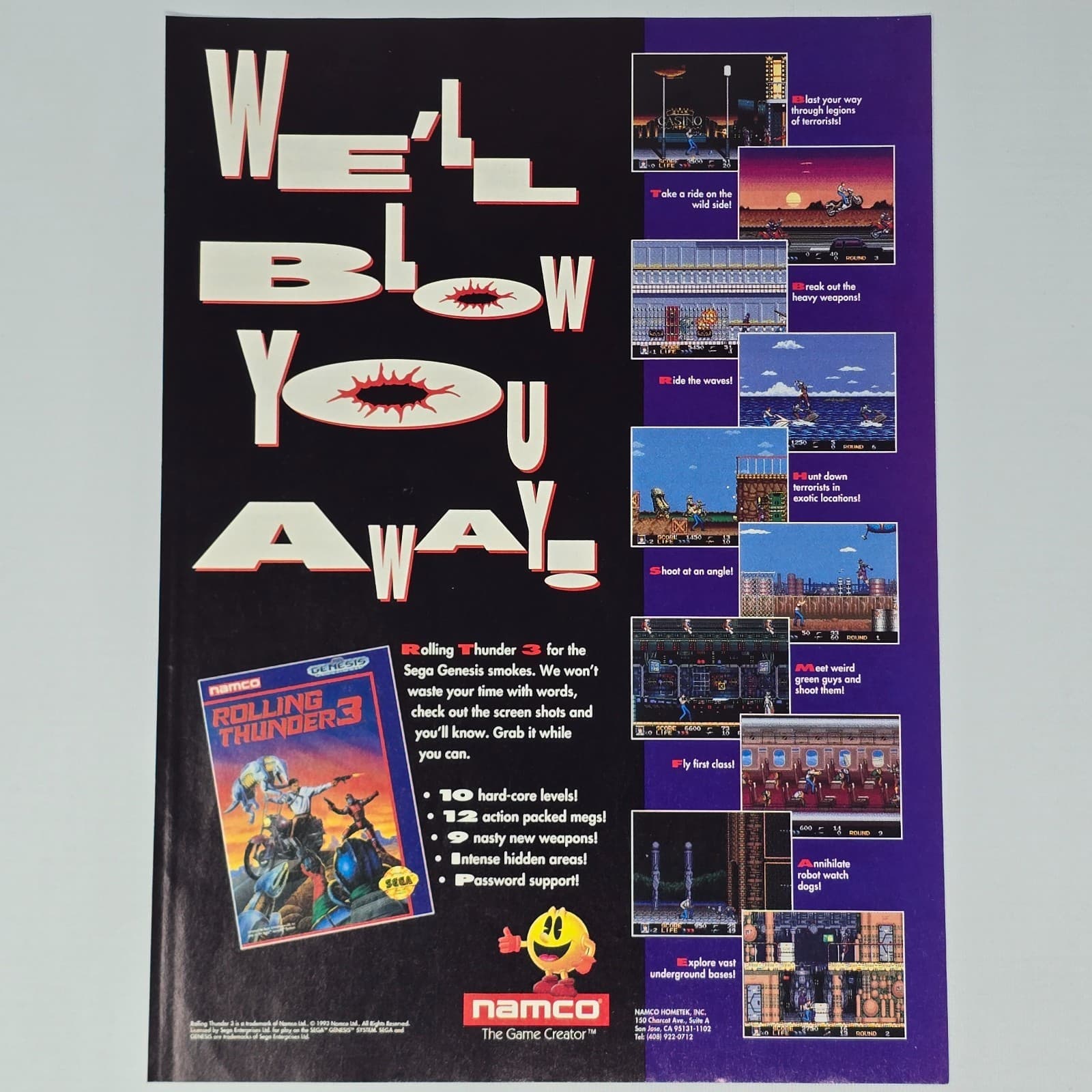 Rolling Thunder 3 Sega Genesis Blow You Away Print Ad/Poster