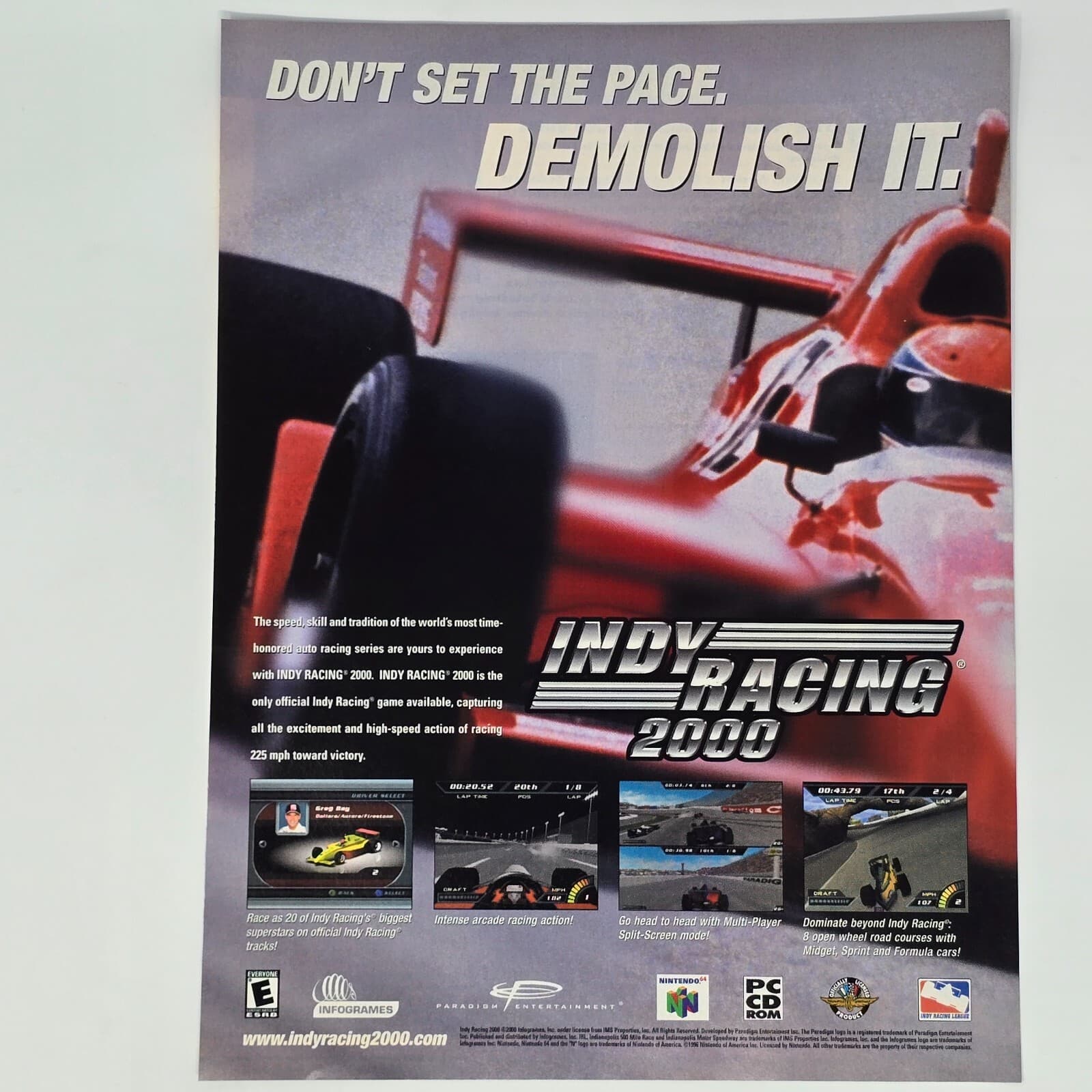 Indy Racing 2000 Nintendo 64 N64 PC Demolish Print Ad/Poster Official Promo Art