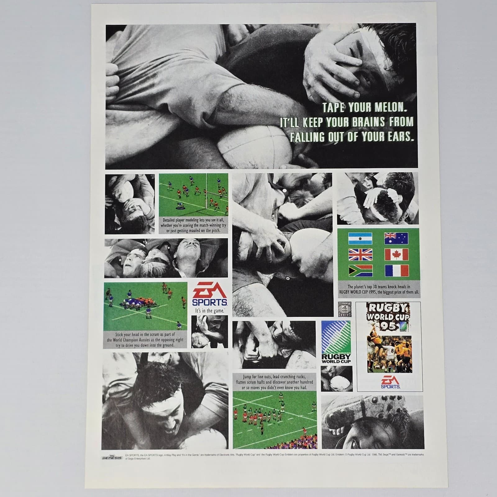 Rugby World Cup 95 Sega Genesis Tape Your Melon Print Ad/Poster