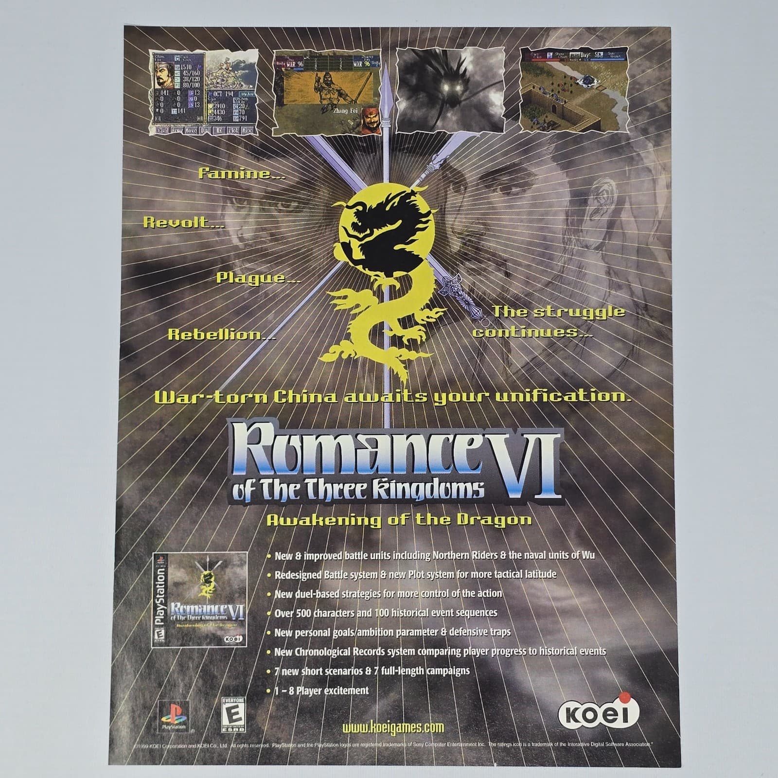 Romance Of The Three Kingdoms VI 6 PlayStation PS1 Rebellion Print Ad/Poster