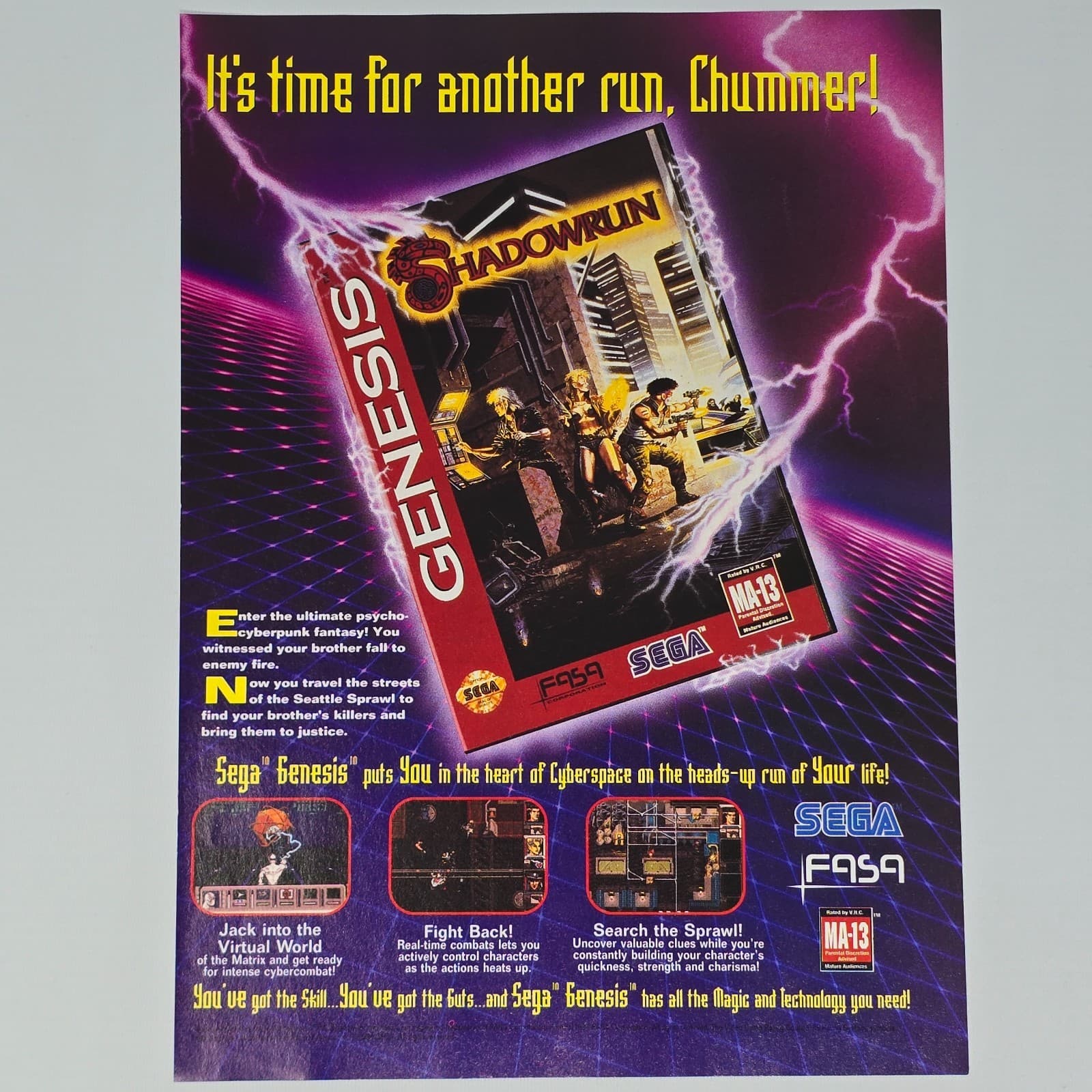 Shadowrun Sega Genesis Time For Another Run Print Ad/Poster