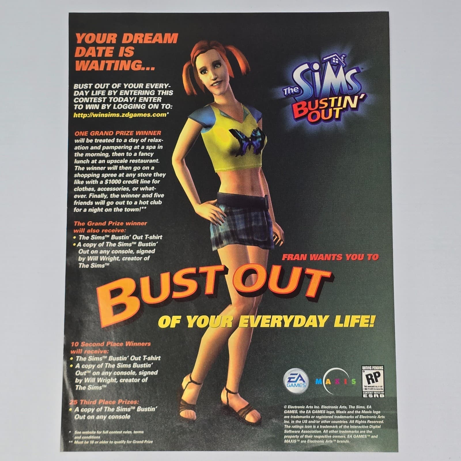 The Sims Bustin Out Xbox PlayStation 2 PS2 GameCube Dream Date Print Ad/Poster