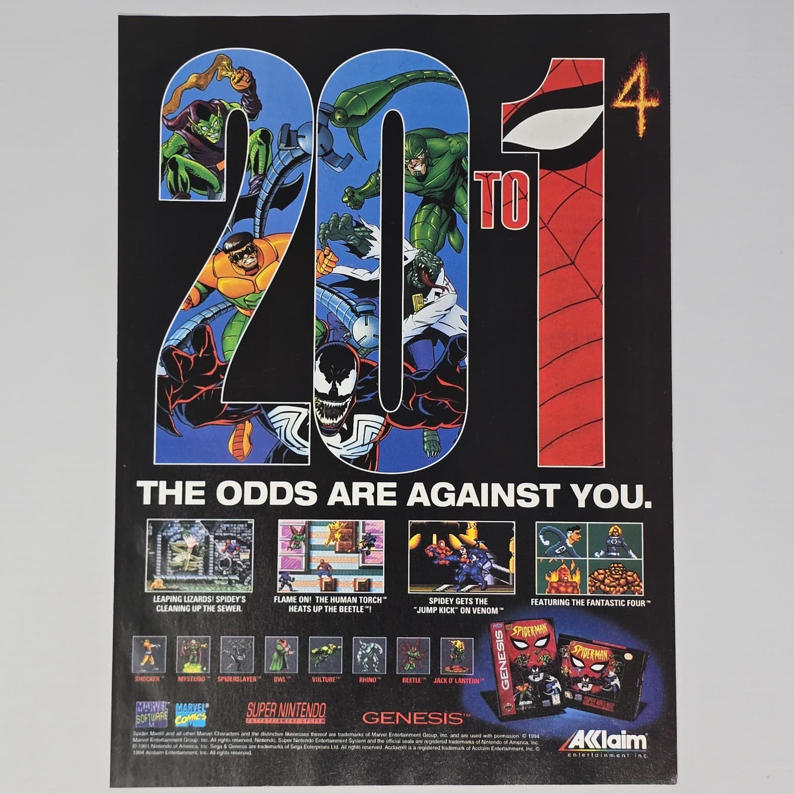 Spider Man Sega Genesis Super Nintendo SNES The Odds Print Ad/Poster